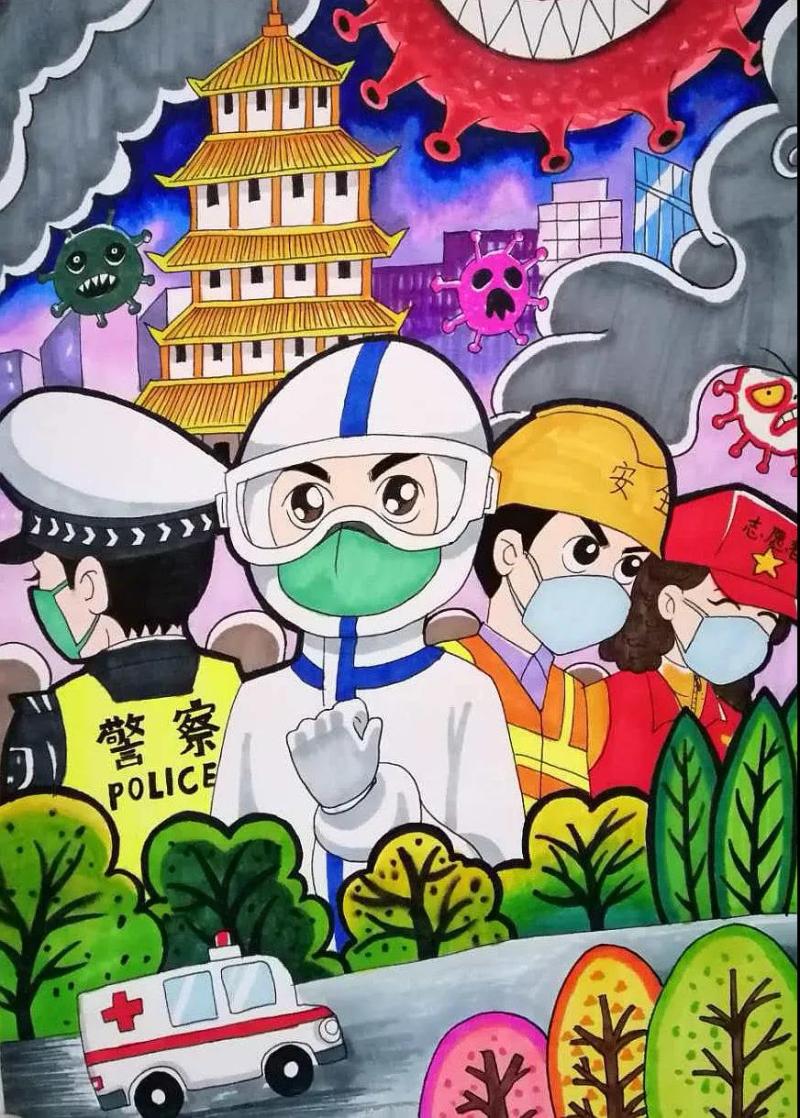 王言 女 11岁 《众志成城》西画.jpg