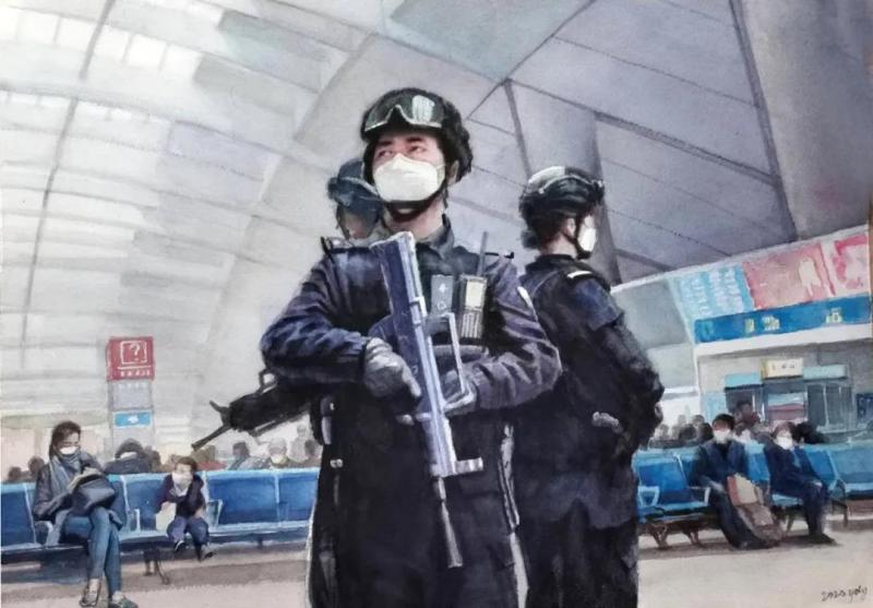 《守护》（水彩）姚殿义.jpg