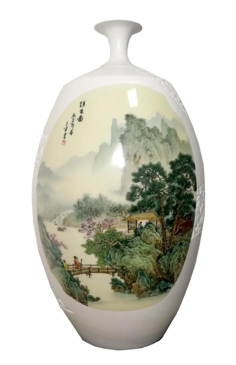 小口腰鼓瓶《访友图》于军.jpg
