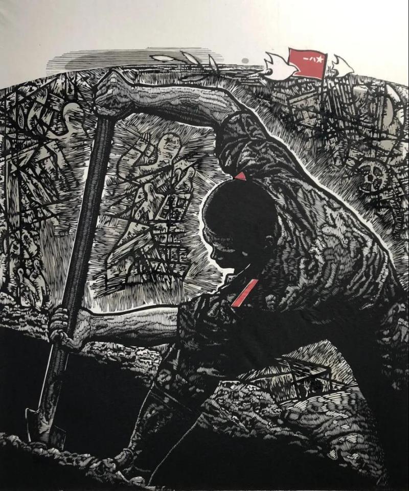 在军旗下（版画）.jpg