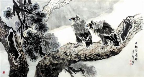 《古松鹫鹰图》 （国画） 张俊来.jpg